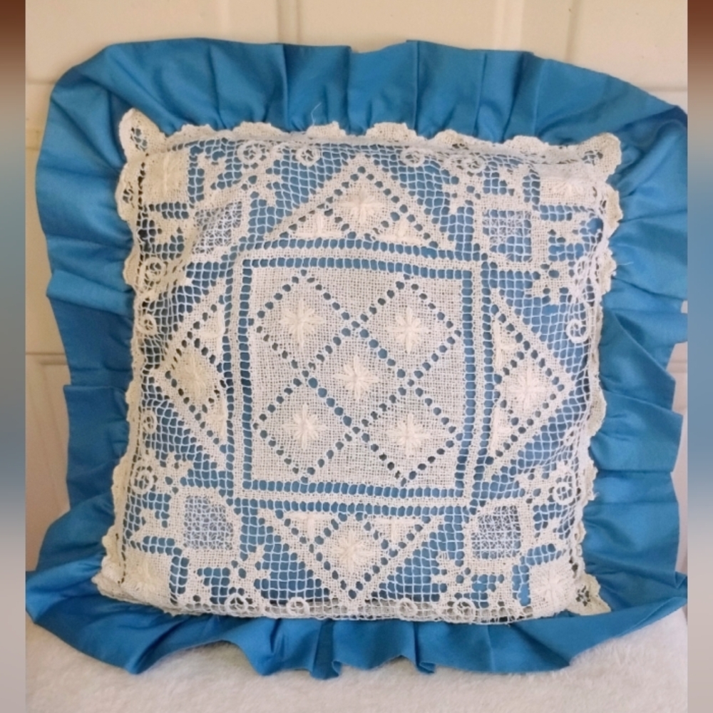 Doily Topped Ruffled Accent Pillow